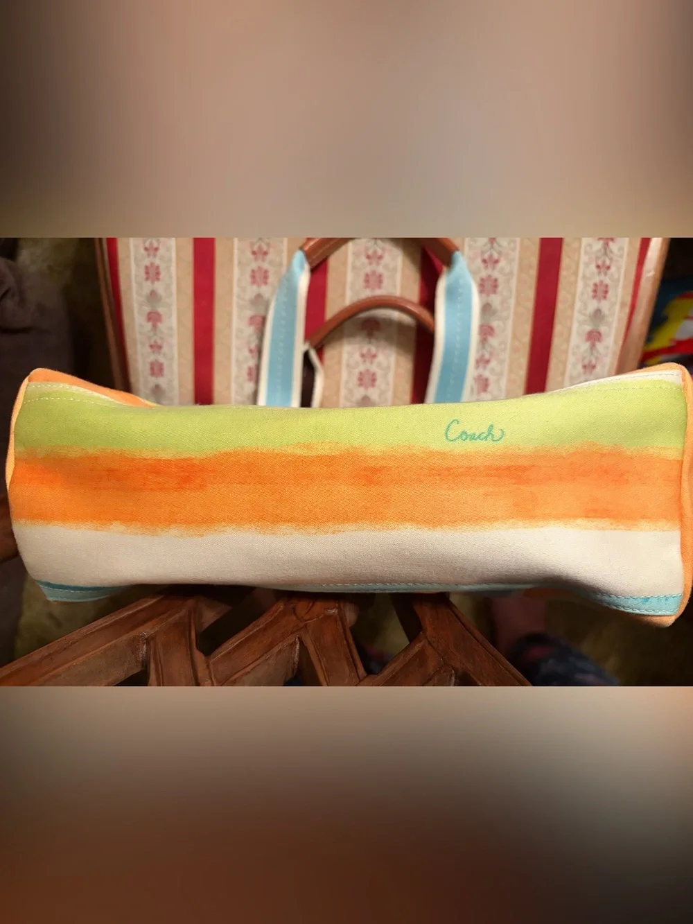 Vintage Coach Hampton Watercolor Striped Canvas Tote Bag